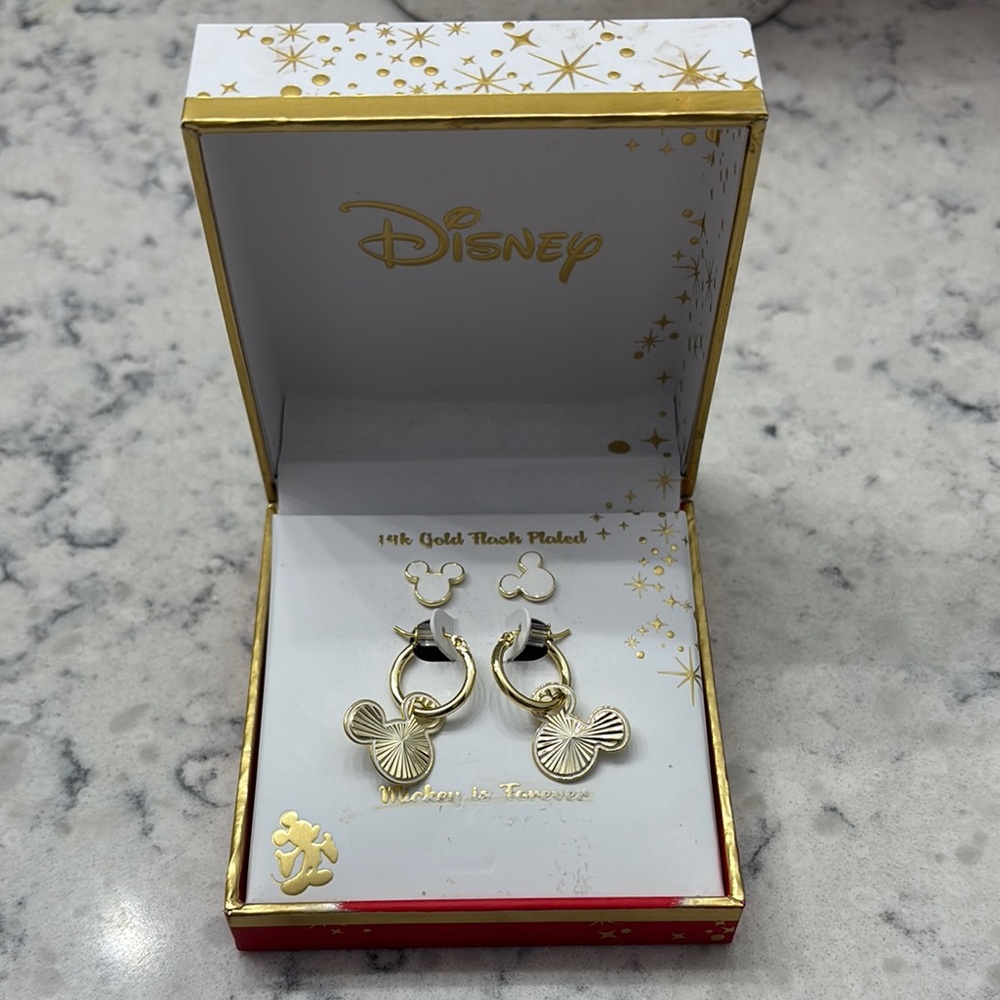 2 Pair Disney 14k Gold Flash Plated Mickey Mouse Earrings